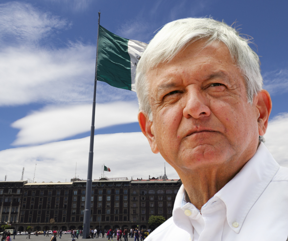 Andres Manuel Lopez Obrador in front of Palacio Nacional in Mexico City
